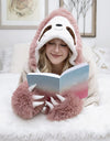 Cartoon Animal Hooded Blanket with Sleeves Gloves Soft Fleece Lamb Velvet Comfortable Home TV Blanket Wearable Winter Sofa Nap