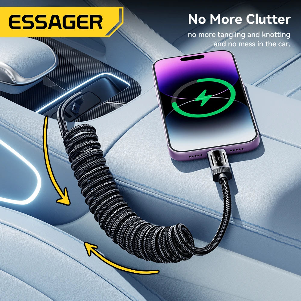Car Spring USB-C to Lightning Fast Charging Cable with Digital Display