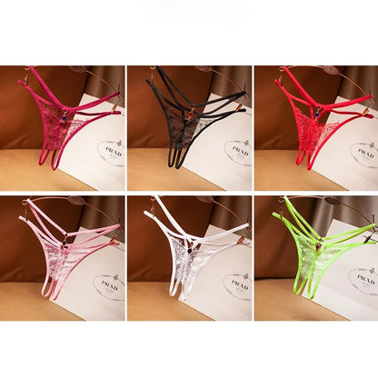 Lace Thong Women Lingerie Cross Straps Ultra-thin Hollowed Out Seductive Underwear G-String Jewels T-back