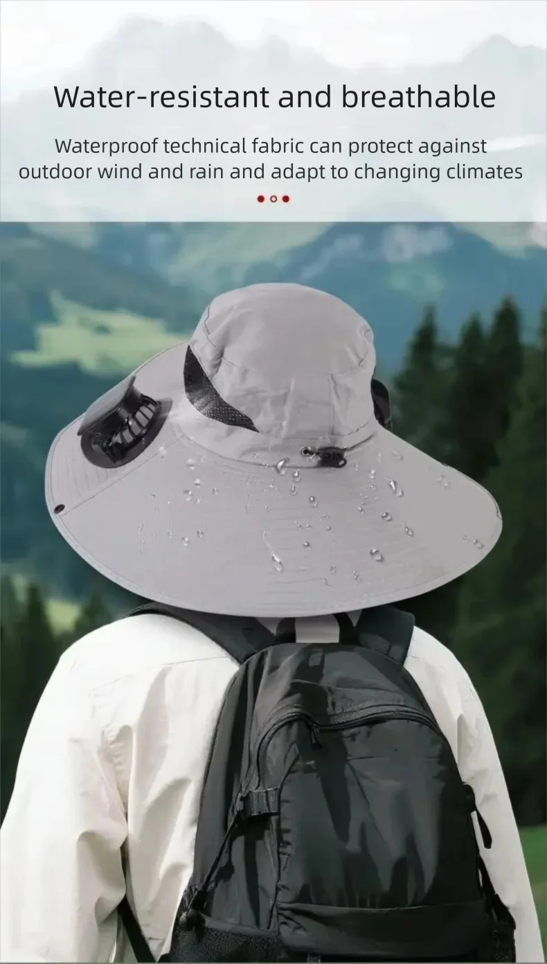 Wide Brim Solar Fan Hat With Dual Fans And USB Charging