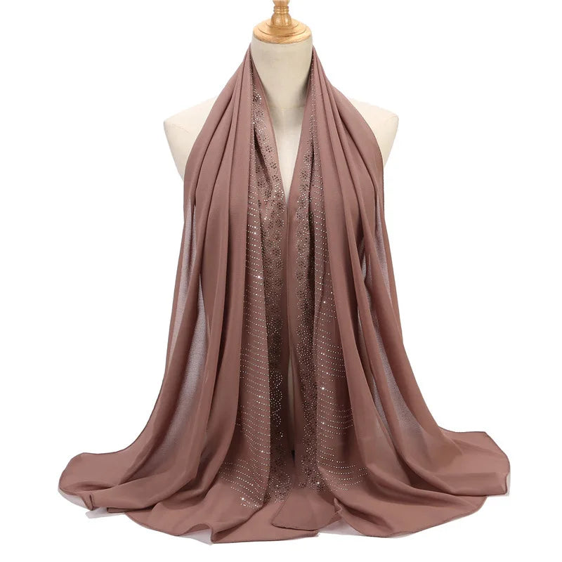 Tassel Diamond Muslim Hijabs Luxury Sequin Chiffon Scarf For Women Dress Abaya Hijab Veil Scarf Long Shawls Turban