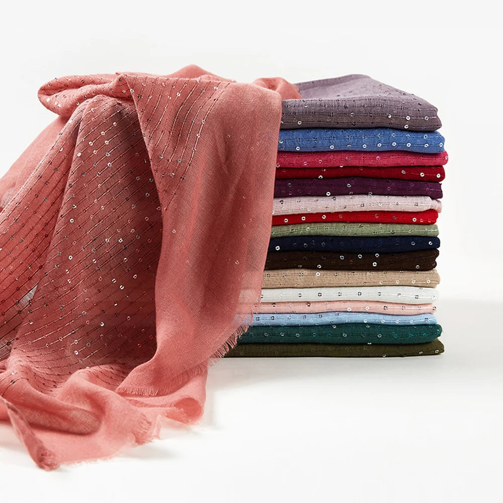 Cotton Hijabs Scarf Muslim Islamic Headscarf For Women Lady Soft Cotton Linen Tassel Sequins Islamic Hijab Shawl Wraps