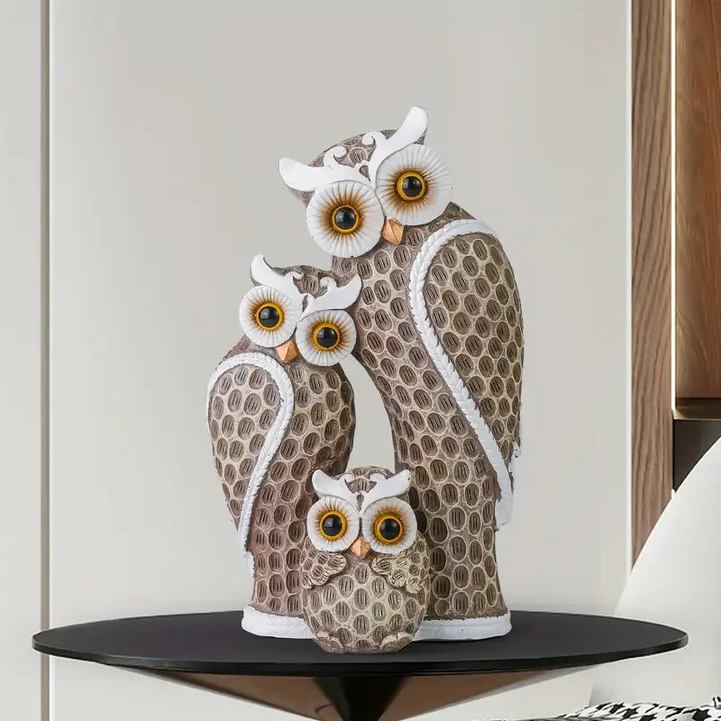 1 Set of 3 pcs Resin Owl Family Figurine Modern Minimalist Art Sculpture Trio Decorative Owl Home Office Desk Decor
