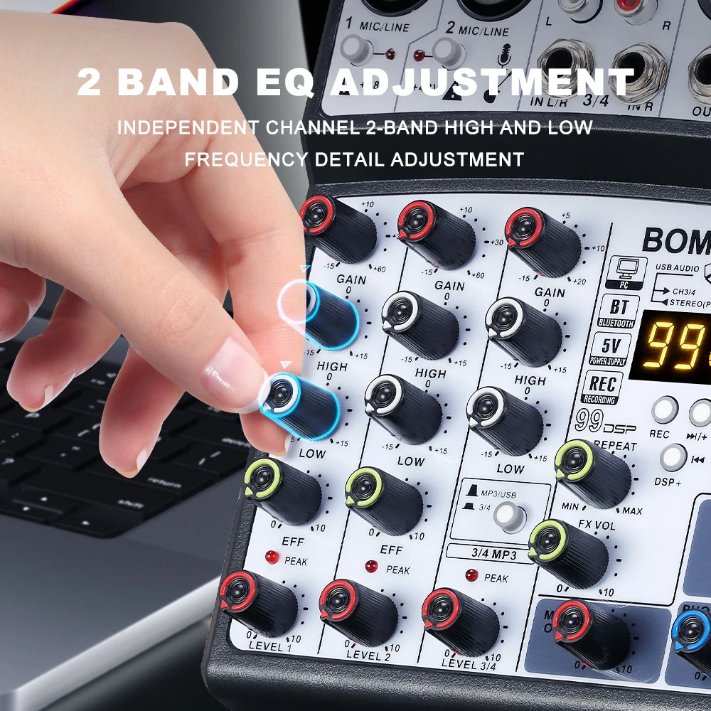 4 Channel Audio Mixer Console with USB 48V Phantom Power and 99 DSP Effects