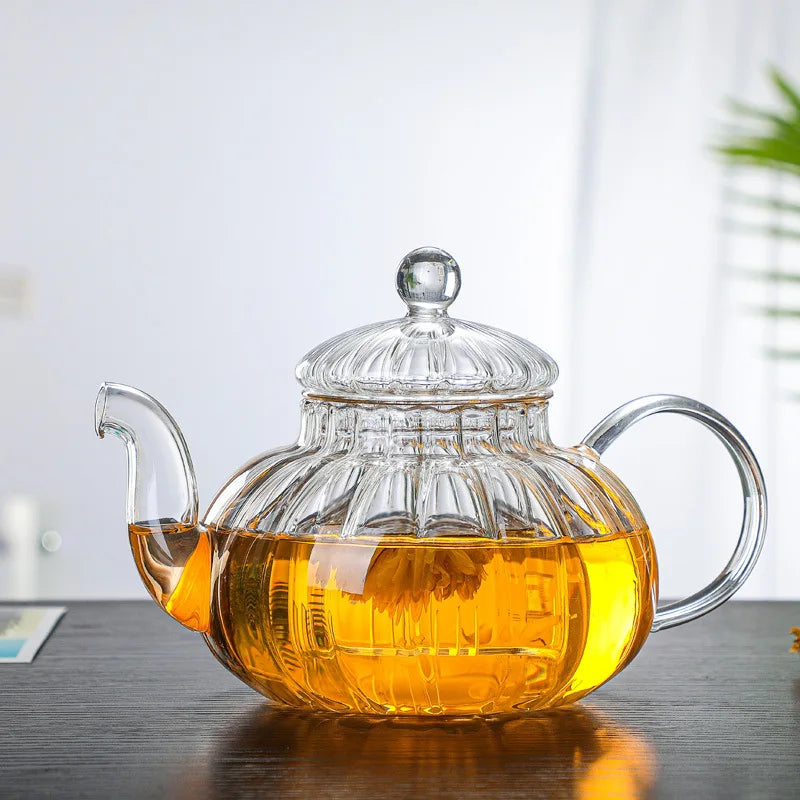 600ml Striped Pumpkin Shape Glass Teapot with Filter