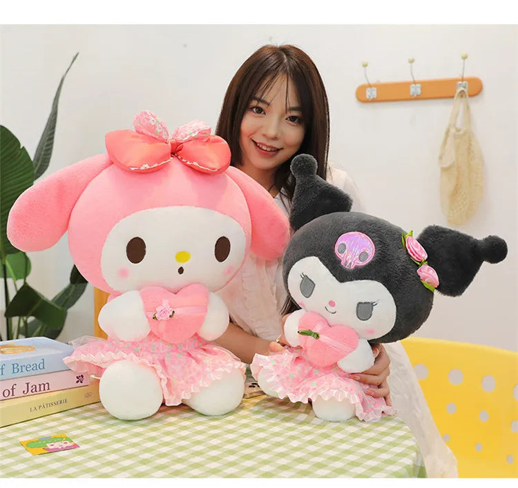 Kawaii Hello Kitty Plush Toy Cute Filled Doll for Kids Birthday Gift Lovely My Melody Kuromi Floral Stuffed Animal Soft Large