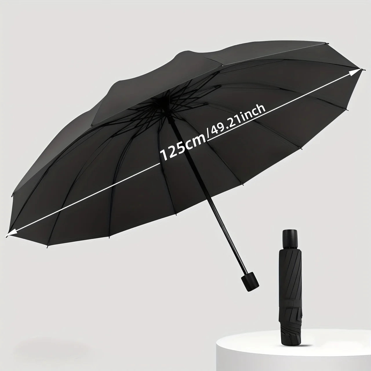 Large Reverse Folding Umbrella 125cm Diameter 12 Rib Wind Resistant Leather Cover Family Travel Umbrella