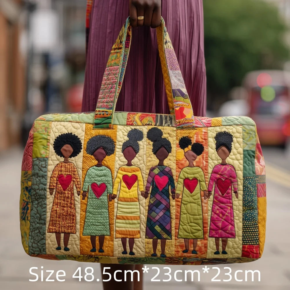 3D Quilted African Tote Bag for Women Colorful Tribal Print African Ladies Sunset Fruit Basket Gym Boho Festival Overnight Bags
