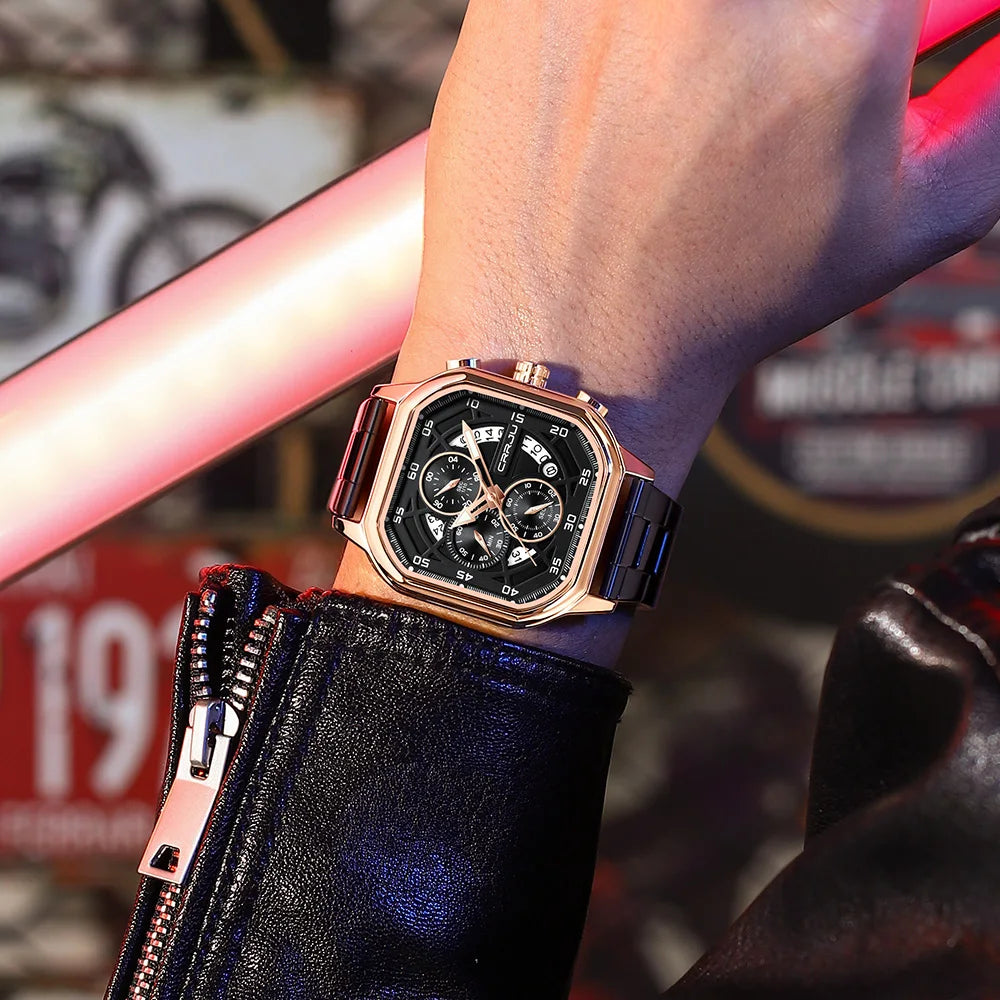 Men Watch Stainless Steel Chronograph Watches for Men Luxury Waterproof Date Analog Quartz Business Clock