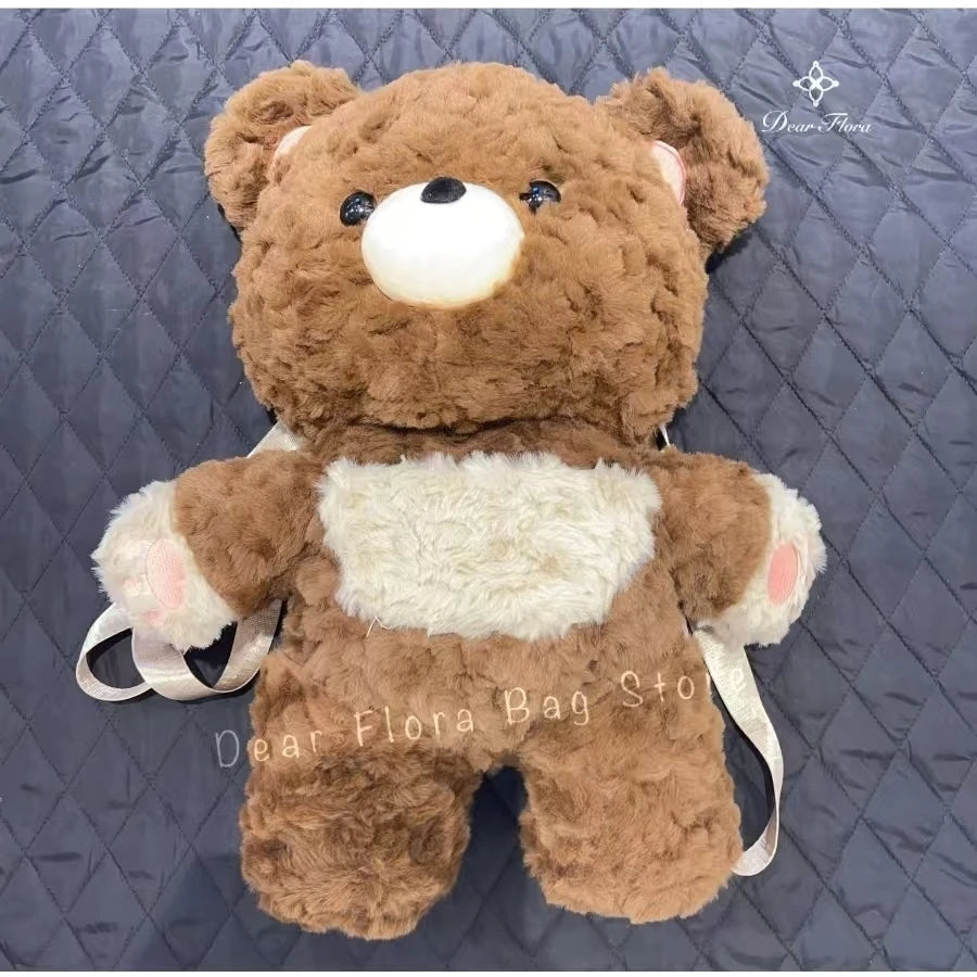 Y2K Cute Brown Bear Plush Backpack Soft Shoulder Bag
