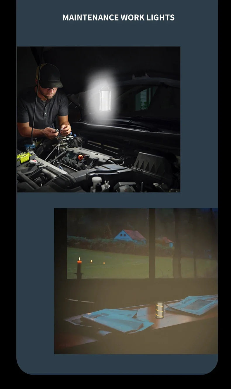 2-in-1 XHP360 High Power Tactical Flashlight Rechargeable Zoom Torch with Camping Light Power Bank Safety Hammer