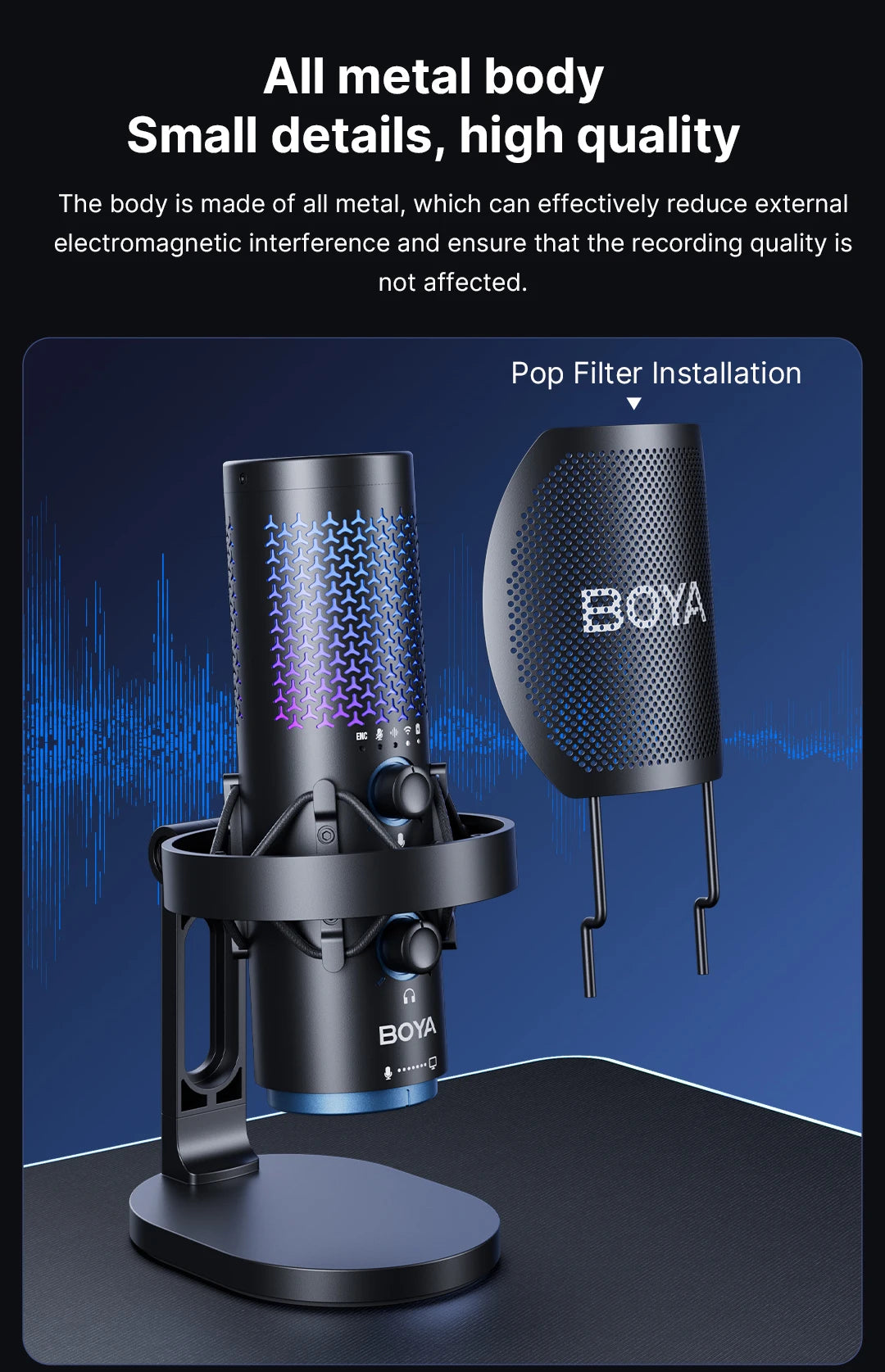 K5 USB Microphone for Gaming Live Streaming on PC Mac,Headphone Jack/Touch-Mute Button/RGB/AI Noise Reduction/Gain Control