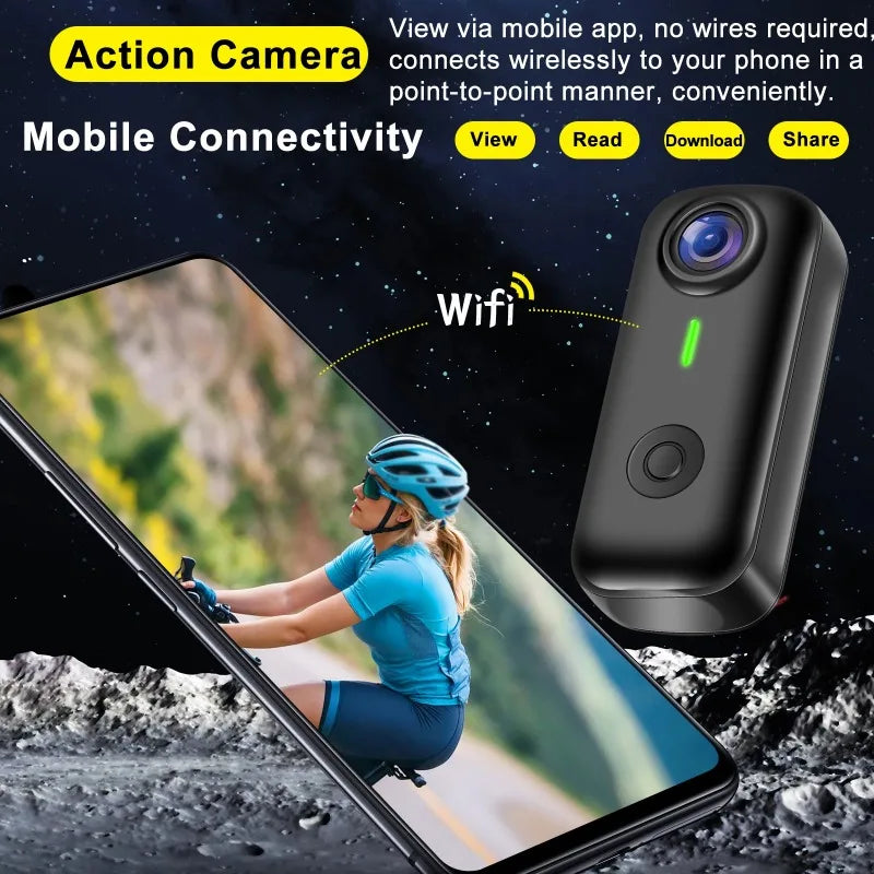 Pocket 2K Mini Magnetic Wearable Action Camera 120 Degree Wide Angle WIFI Hands Free Thumb Cam for Cycling Vlog Outdoor Recording