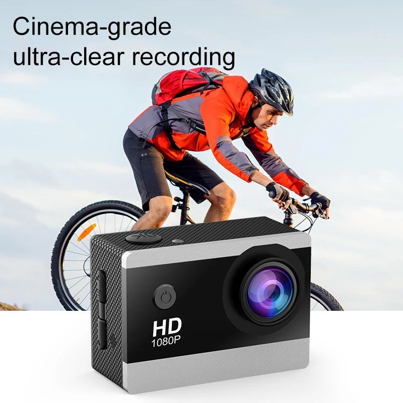 1080P Waterproof Action Camera with 2 Inch IPS Screen 170 Degree Wide Angle Helmet Sports Camera