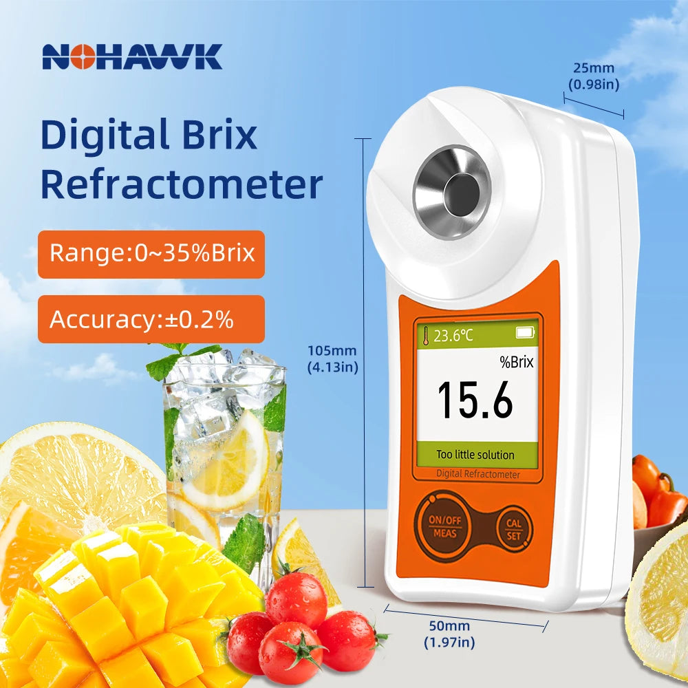 Digital Brix Refractometer Flagfront brix Meter Refractometer Automatic Temperature Compensation Brix Refractometer Range 0-55%，