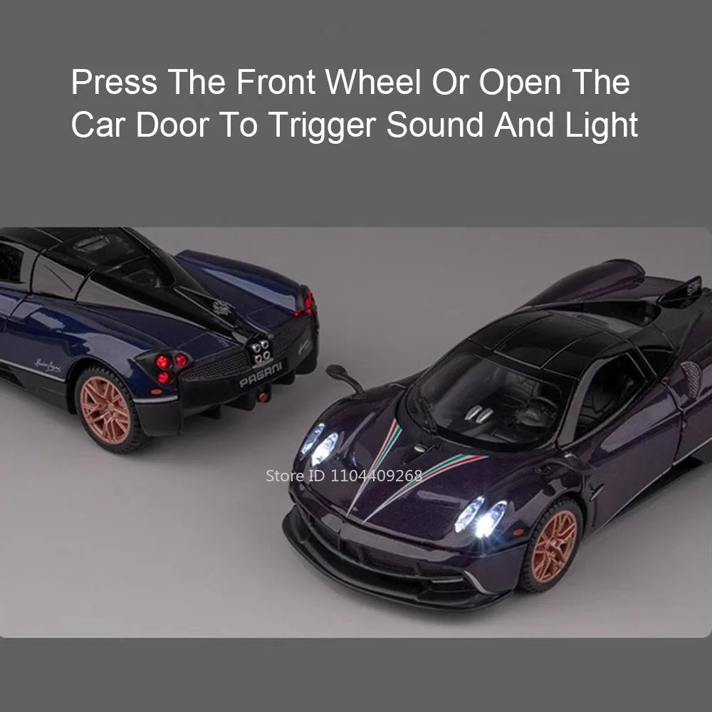 1:32 Scale Pagani Dinastia Huayra BC Car Model Toy Sound Light Gull Wing Door Alloy Diecast Supercar Models Boys Gifts