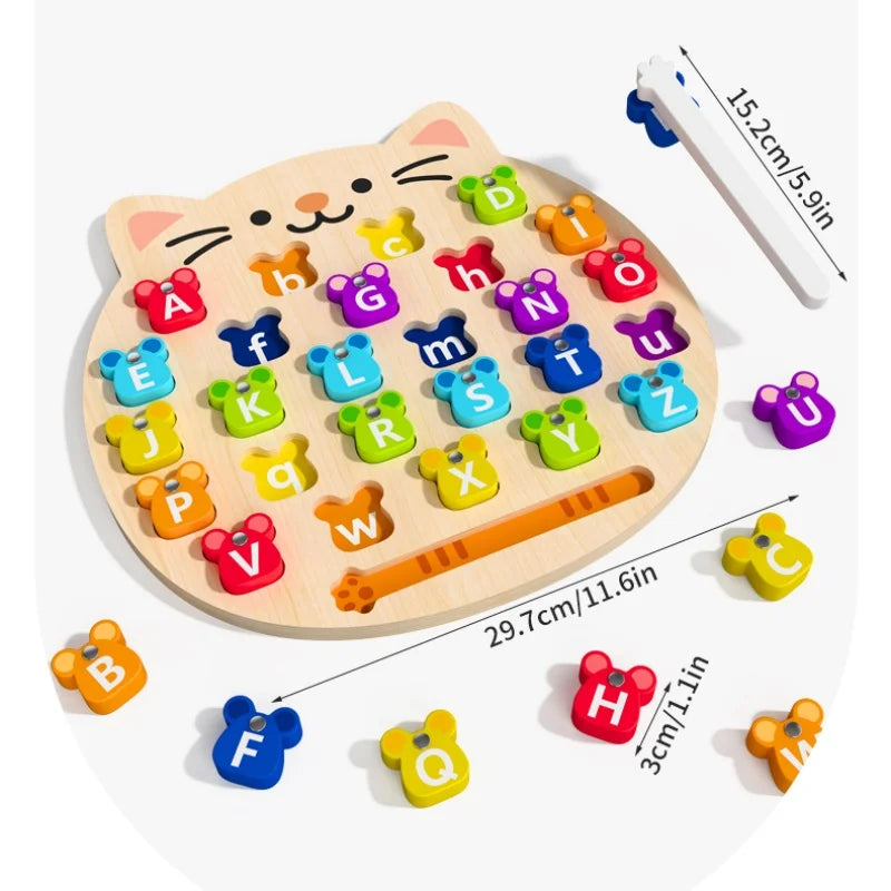 Wooden Cat Magnetic Alphabet Matching Puzzle Board