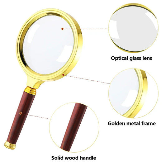 5X 10X Antique Handheld Magnifying Glass Mahogany Handle