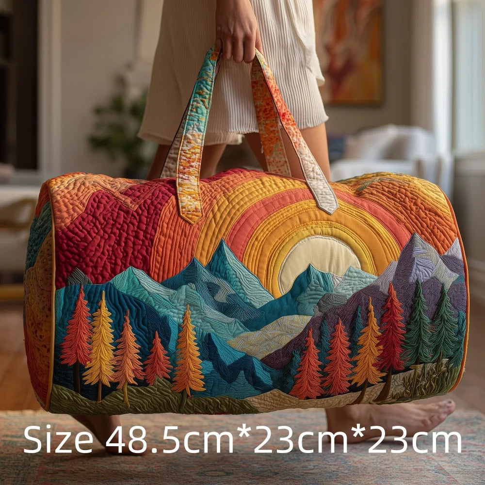 3D Print Quilted Travel Bag Autumn Mountain Forest Cabin Tote Weekender Duffle for Women Men Vintage Nature Landscape Hangbag