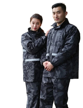 Men's Waterproof Motorcycle Raincoat Split Set - Detachable Camo Jacket & Pants, Lightweight Breathable Riding Gear
