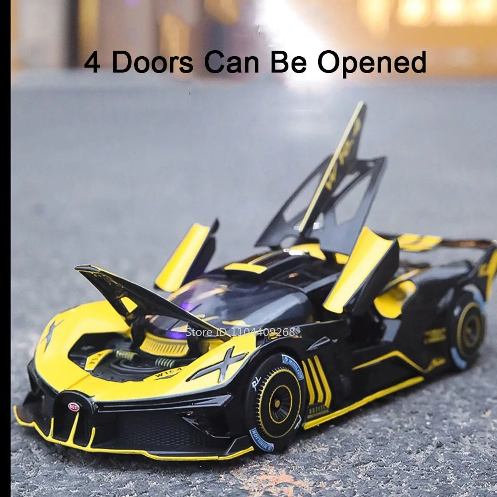 1:24 Scale Bolide Atlantic Car Model Toy Alloy Body Rubber Tire Shock Absorption Vehicle Models Sound&Light Ornaments Gifts