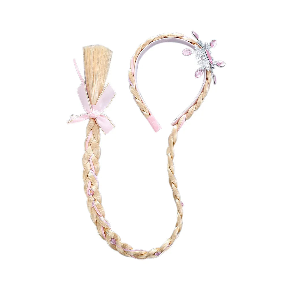 Girls Pink Blue Purple Flower Weaving Braid Headband  Princess Dress Up Hair Accessories Aurora Elsa Sofia Rapunzel Wig