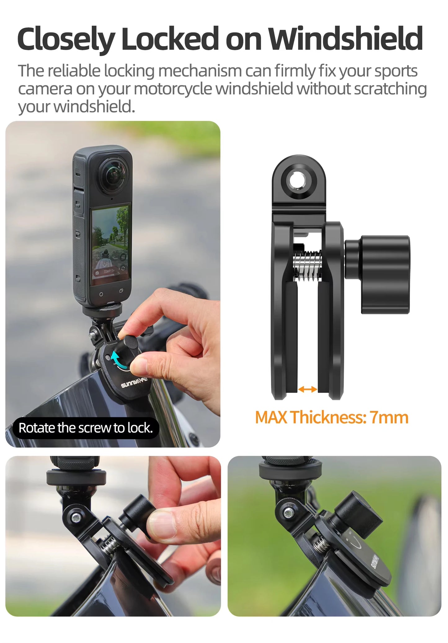 Aluminum Motorcycle Windshield Camera Mount Clip for GoPro DJI Action Pocket and Insta360