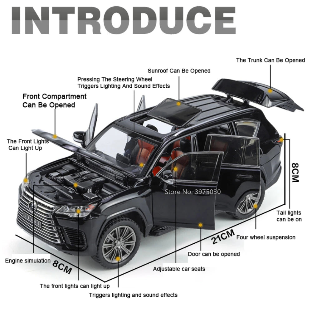 1:24 Lexus LX600 SUV Metal Model Car Toys Alloy Diecast Simulation Offroad Vehicles Sound And Light Cars