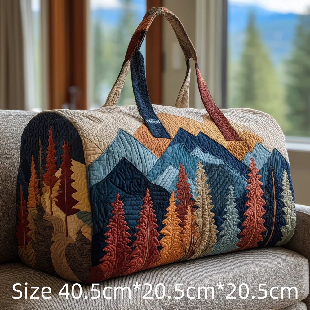 3D Print Quilted Duffle Bag Mountain Forest Lake Cabin Scenery Weekend Gym Overnight Bags Carryall Handbag Travel Camping Hiking