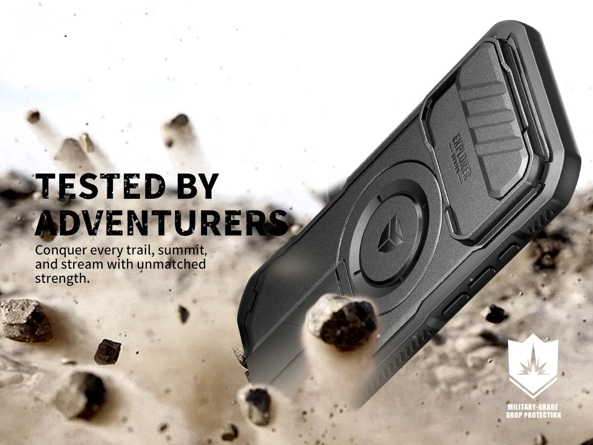 For iphone Air Case Rugged Armor Shockproof Case with Built-in Sliding Camera Cover and Built-in Screen Protector Kickstand