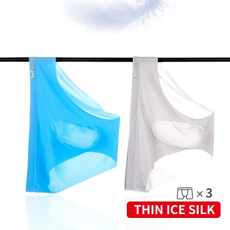 3-Pack Men’s Ice Silk Graphene Briefs – Antibacterial, Seamless, Mid-Waist & Breathable