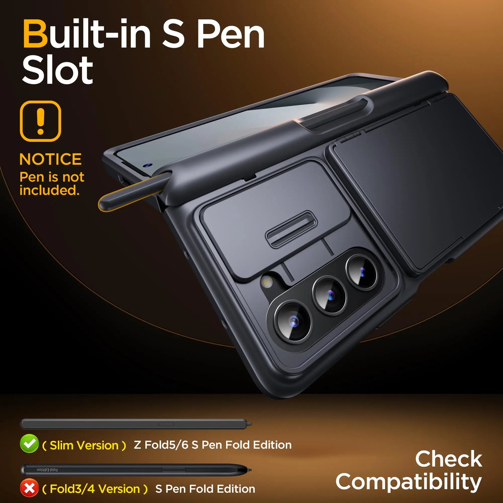 For Z Fold 6 Case with Secure Card Holder Sliding Camera Cover Rugged Hinge Protection Wallet Phone Case Glass Screen Protector