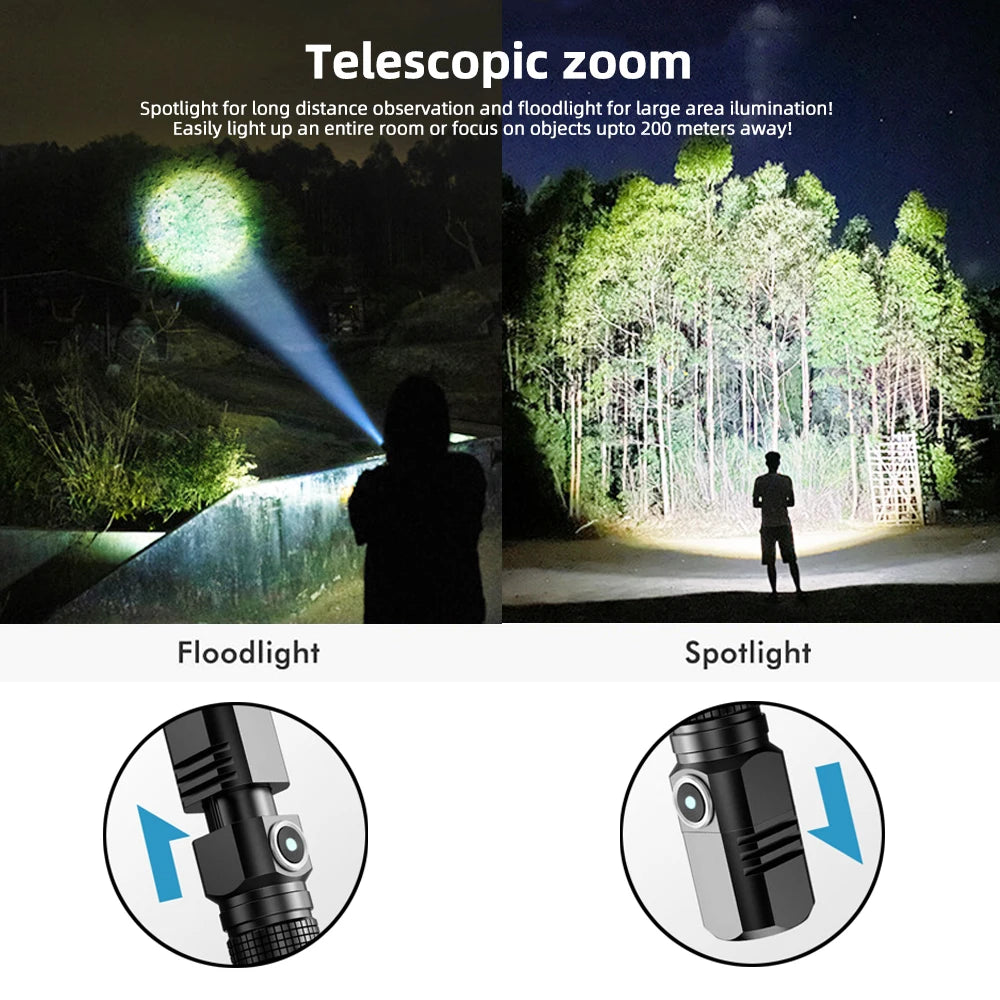 Mini XHP50 LED Flashlight Rechargeable USB Zoom Torch Super Bright Portable Camping Light