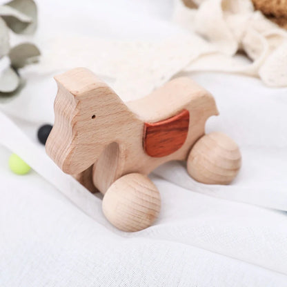 1PC Cute Baby Toys Beech Wooden Animals Dogs Car Cartoon Elephants Montessori Toys For Children Teething Nursing Baby Teethers