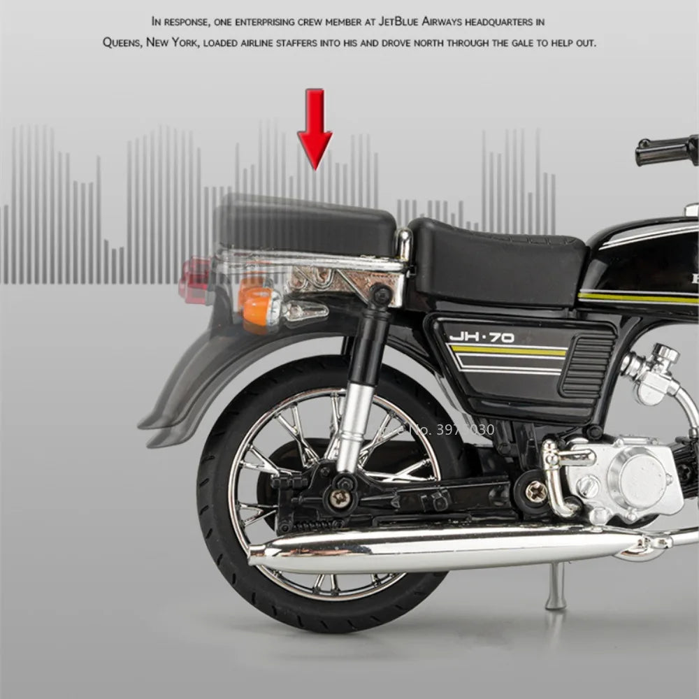 1/10 Scale Honda JiaLing JH-70 Alloy Classic Motorcycle Toys Diecast Simulation Metal Motorcycle Sound and Light Model