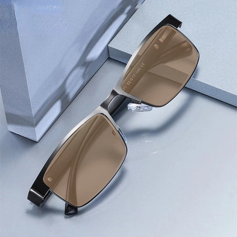 Metal Frame Sun Reading Glasses with Brown Lenses for Men and Women