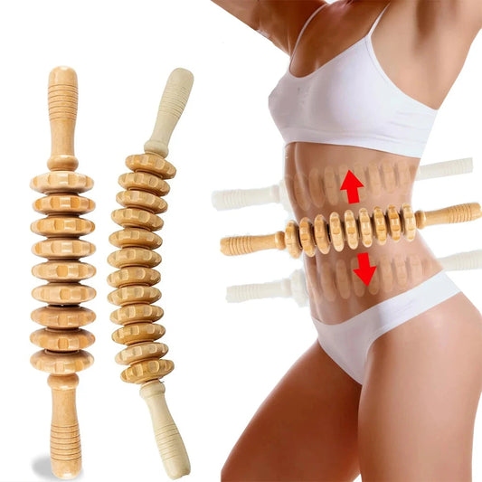 Curved Wood Roller for Stomach Cellulite,Wooden Therapy Massage Tool for Body Shaping,Wood Massager Stick for Lymphatic Drainage