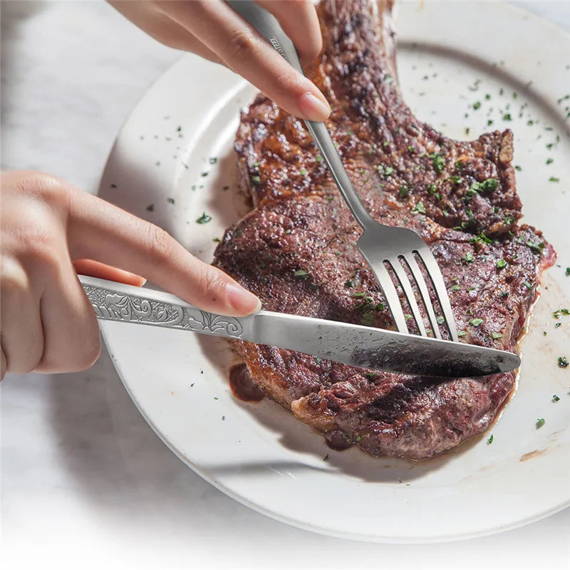 24pcs Golden Spoon Knife Fork Set Luxury Stainless Steel Tableware Set High-end Retro Complete Cutlery for 6 People Home Decor