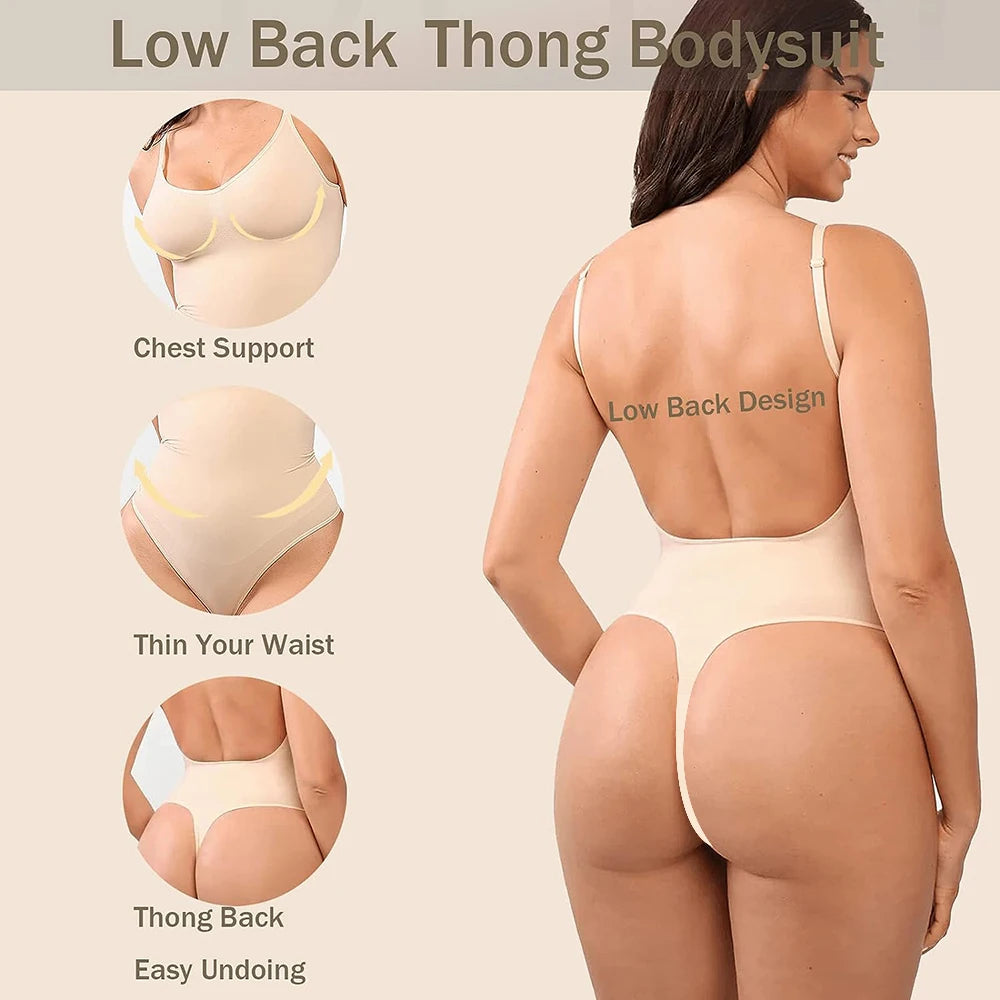 Women Backless Bodysuits Shapewear Thong Seamless Tummy Control Butt Lifter Body Shaper Corset Slimming Camisole Tops