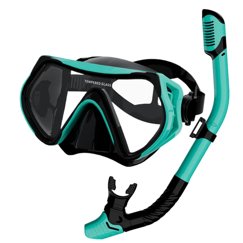 Scuba Diving Mask Snorkel Set For  Tempered Glass Professional Panoramic Snorkeling Gear Swimming Training