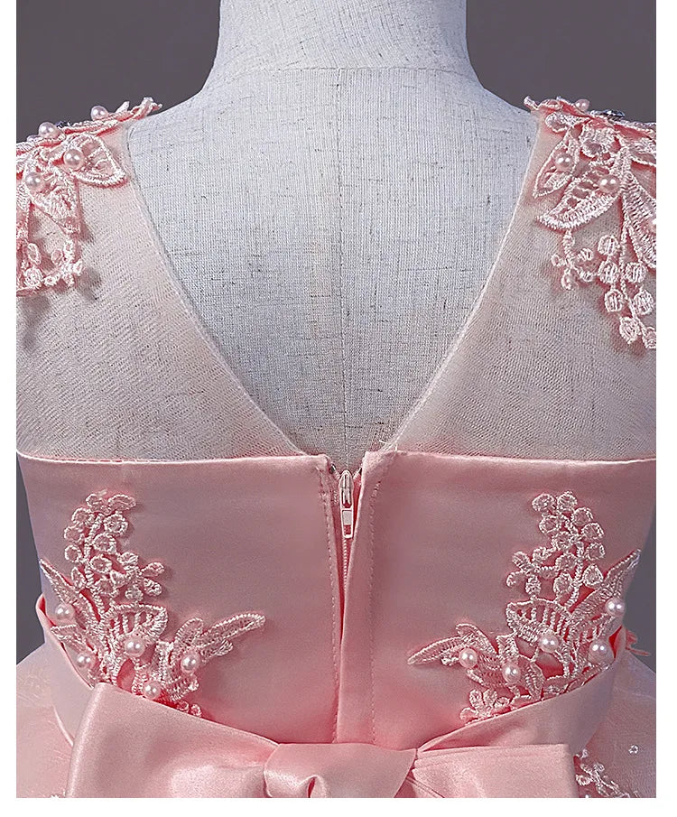 Summer Flower Girls Party Lace Dress Kids Long Princess Dress Mesh Children's Day Clothing Gowns for Girls for Wedding