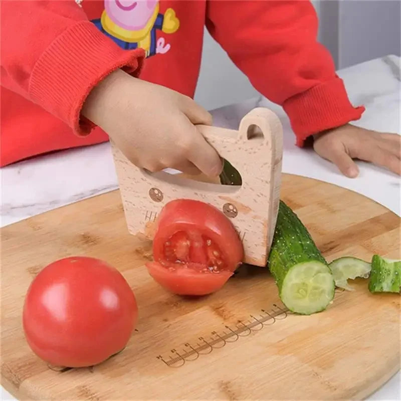 Wooden Kids Knife for Cooking Cute Fish Dinosaur Shape Kitchen Toy Vegetable Fruit Cutter Kitchen Tool Toys Wood Knife for Child