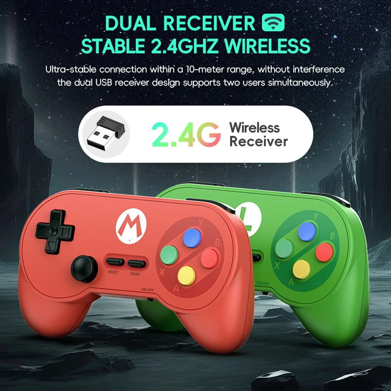 PC07 Retro Wireless Gamepad with Dual Receiver, 2.4GHz Classic Controller for PC, Android & Arcade Emulators