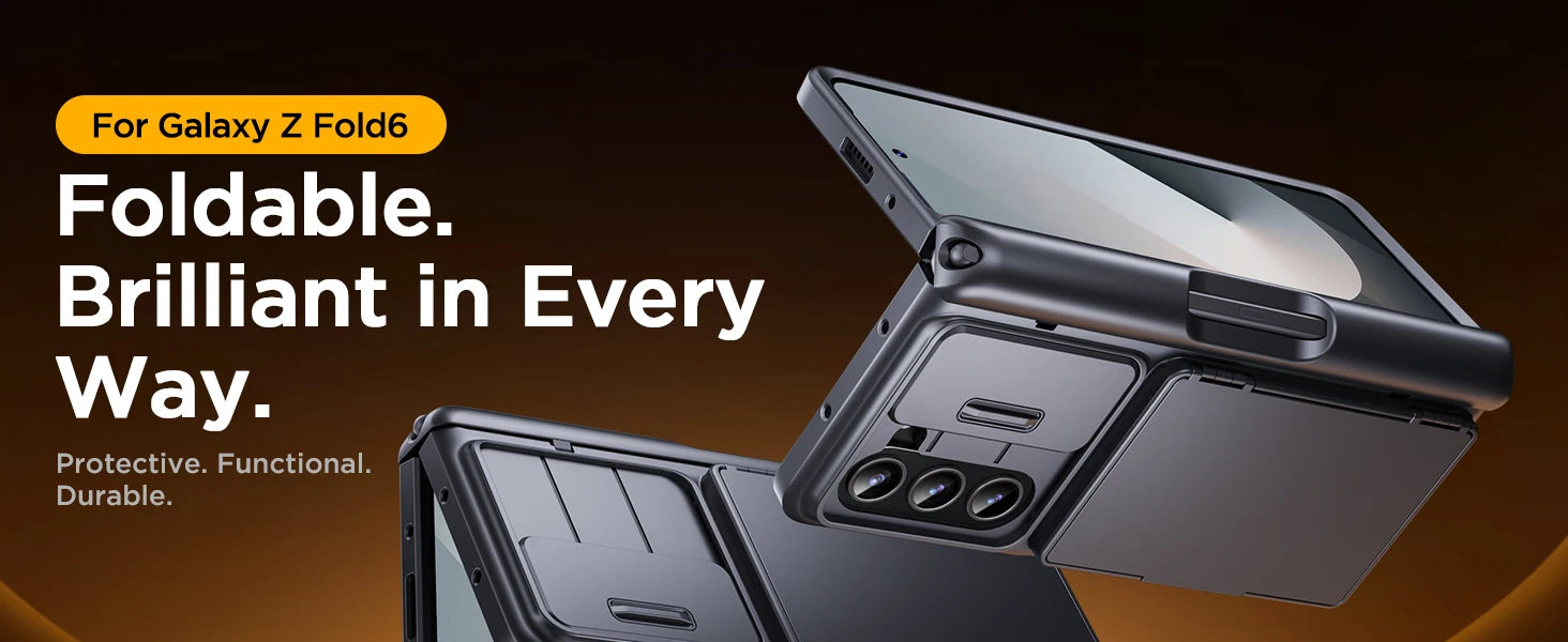 For Z Fold 6 Case with Secure Card Holder Sliding Camera Cover Rugged Hinge Protection Wallet Phone Case Glass Screen Protector