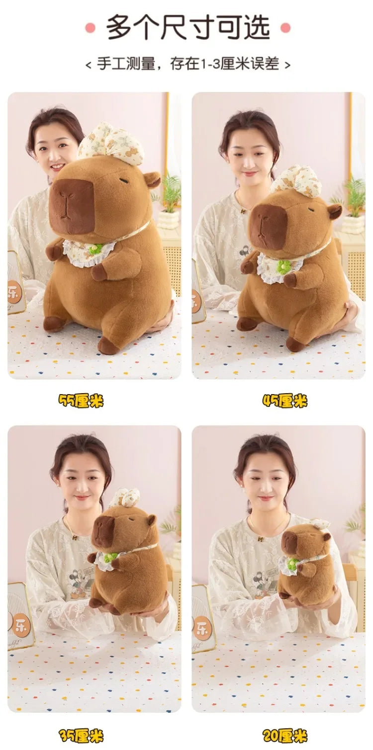 55cm Kawaii Capybara Plush Toy Cartoon with Bow Apron Stuffed Doll Large Cute Baby Gift Kids Birthday Xmas High Quality