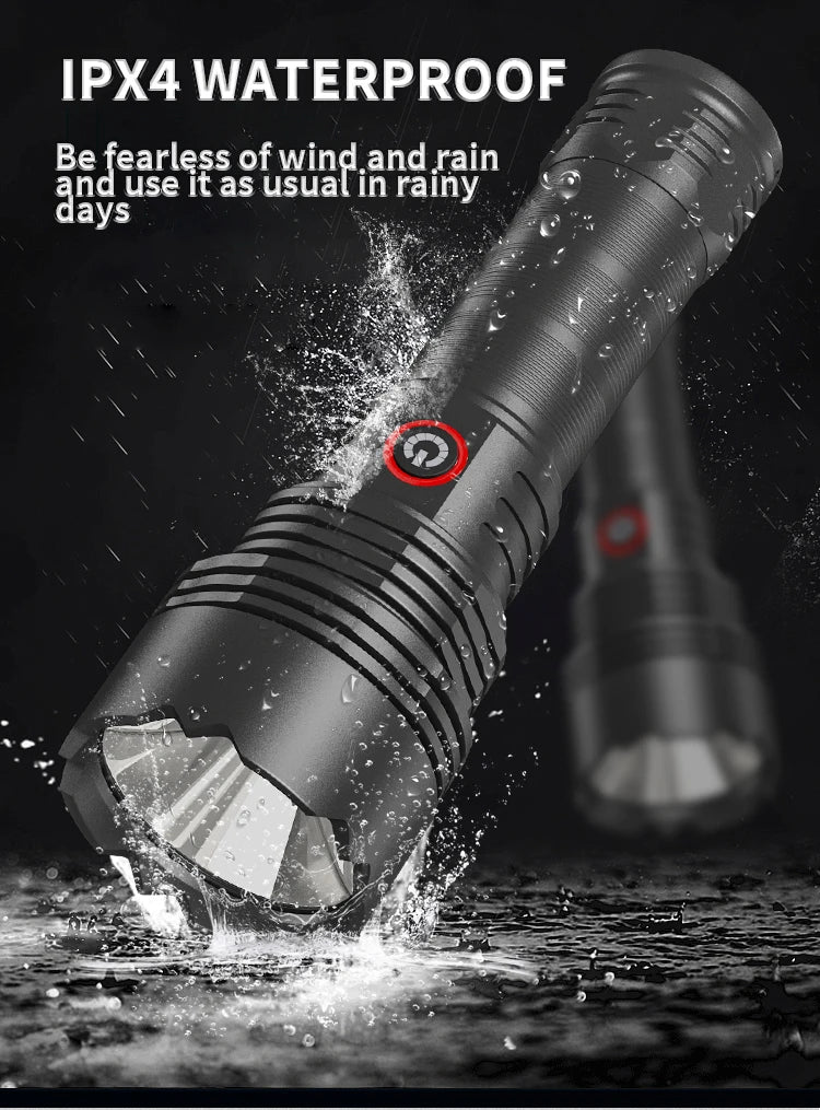 High Intensity LED Flashlight Type-C Rechargeable Fixed Focus Aluminum Torch Outdoor Ultra Bright