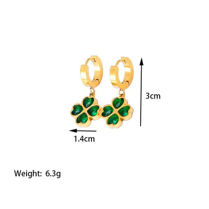 Trendy Green Clover Zircon Necklace Bracelet Earrings For Women Girls Gold Plated Waterproof Neck Chain 45 cm