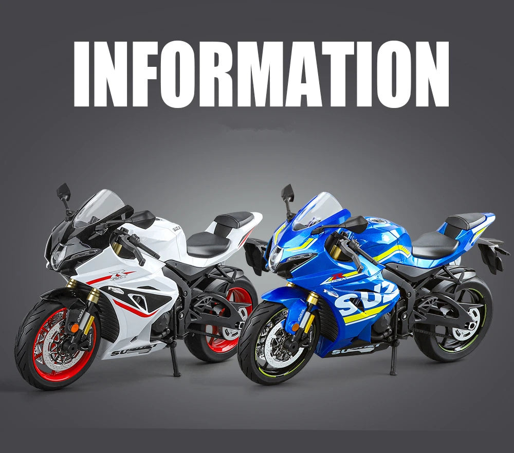 Diecast Suzuki GSX 1000R Racing Motorcycle Model 1 to 9 Scale