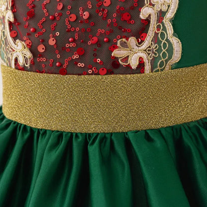 2Pcs Luxury Sequined Princess Christmas Dress for Girls Xmas Children's Cake Tiered Gala Formal Occasion Elegant Party Dresses