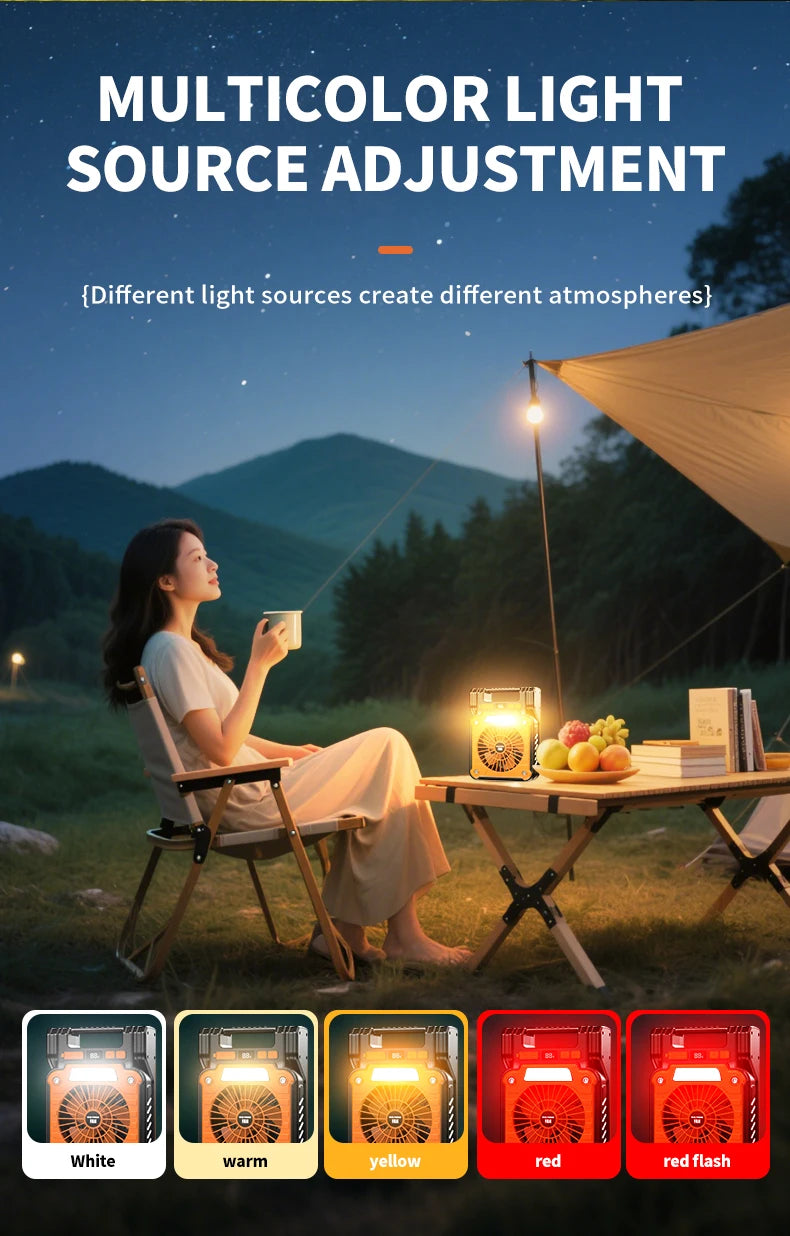 Outdoor Solar Rechargeable Camping Fan Light Foldable Tent Lantern with LED Light USB Portable